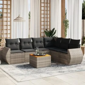 Set de sofás de jardín 7 piezas con cojines ratán PE gris de , Conjuntos de jardín - Ref: Foro24-3225024, Precio: 441,46 €, D...