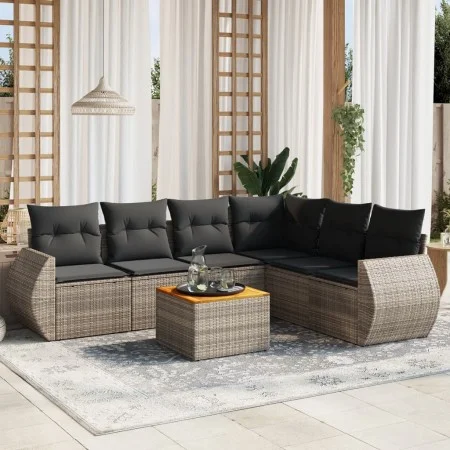 7-piece garden sofa set with gray PE rattan cushions by , Garden sets - Ref: Foro24-3225024, Price: 441,96 €, Discount: %
