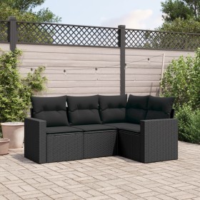 4-teilige Gartensofagarnitur mit schwarzen synthetischen Rattankissen von , Gartensets - Ref: Foro24-3218895, Preis: 286,38 €...