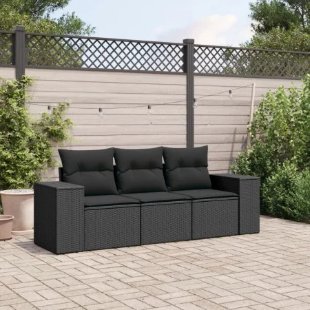 Garden sofa set with cushions 3 pieces black synthetic rattan by , Modular outdoor sofas - Ref: Foro24-3222254, Price: 265,32...