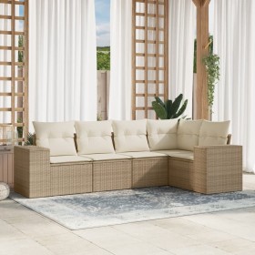 Garden sofa set with cushions 5 pieces beige synthetic rattan by , Modular outdoor sofas - Ref: Foro24-3222527, Price: 368,52...