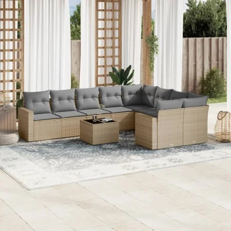 Garden sofa set with beige cushions 10 pieces synthetic rattan by , Modular outdoor sofas - Ref: Foro24-3251786, Price: 674,7...