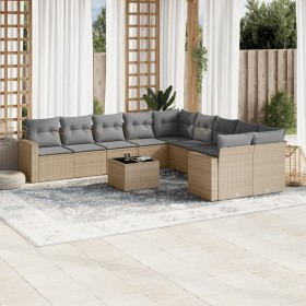 Set de sofás de jardín 11pzas con cojines ratán sintético beige