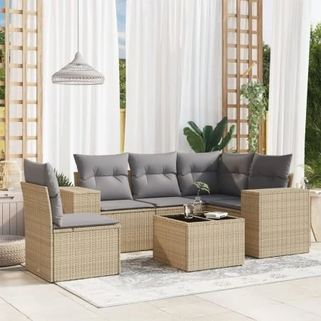 Garden sofa set with cushions 6 pieces beige synthetic rattan by , Garden sets - Ref: Foro24-3222578, Price: 399,66 €, Discou...