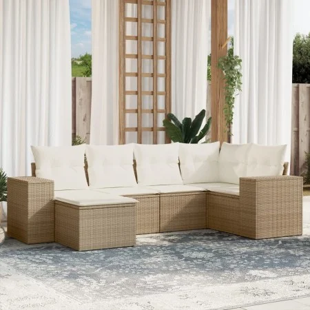 Garden sofa set with cushions 6 pieces beige synthetic rattan by , Garden sets - Ref: Foro24-3222857, Price: 438,66 €, Discou...