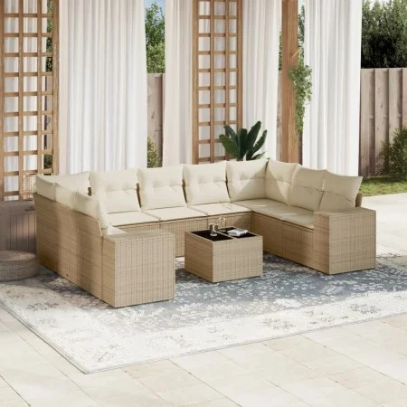 Juego de sofás jardín con cojines beige 10 pzas ratán sintético de , Conjuntos de jardín - Ref: Foro24-3223007, Precio: 682,2...