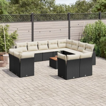 Garden sofa and cushion set 13 pieces black synthetic rattan by , Garden sets - Ref: Foro24-3223949, Price: 821,57 €, Discoun...