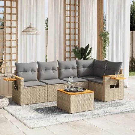 Garden sofa set with cushions 6 pieces beige synthetic rattan by , Garden sets - Ref: Foro24-3259196, Price: 403,12 €, Discou...