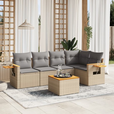 Gartensofa-Set mit Kissen, 6-teilig, beiges synthetisches Rattan von , Gartensets - Ref: Foro24-3259196, Preis: 409,75 €, Rab...