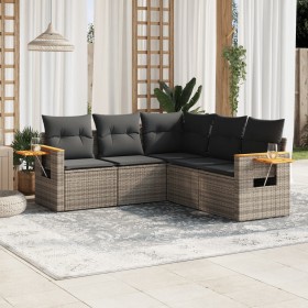 Gartensofa-Set mit Kissen, 5-teilig, graues synthetisches Rattan von , Gartensets - Ref: Foro24-3259204, Preis: 344,11 €, Rab...