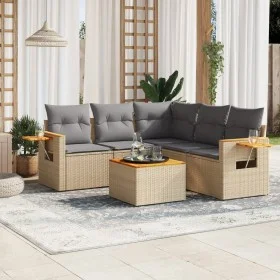 Garden sofa set with cushions 6 pieces beige synthetic rattan by , Garden sets - Ref: Foro24-3259210, Price: 403,12 €, Discou...