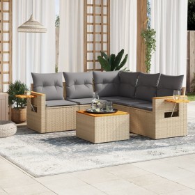 Gartensofa-Set mit Kissen, 6-teilig, beiges synthetisches Rattan von , Gartensets - Ref: Foro24-3259210, Preis: 410,38 €, Rab...