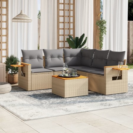 Garden sofa set with cushions 6 pieces beige synthetic rattan by , Garden sets - Ref: Foro24-3259210, Price: 409,57 €, Discou...