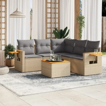 Garden sofa set with cushions 6 pieces beige synthetic rattan by , Garden sets - Ref: Foro24-3259210, Price: 403,12 €, Discou...