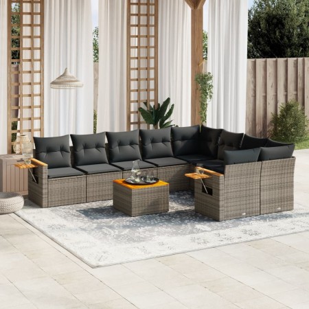 Set de sofás de jardín 10 pzas con cojines ratán sintético gris de , Conjuntos de jardín - Ref: Foro24-3259554, Precio: 606,51 €
