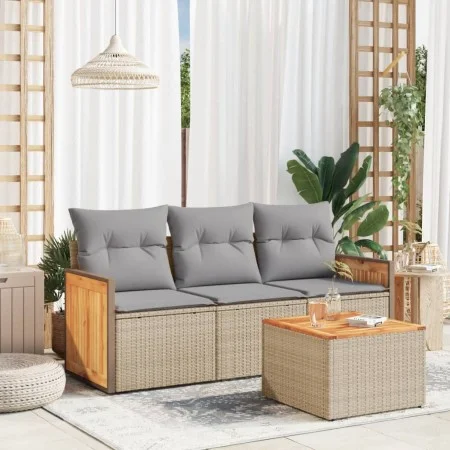 Gartensofa-Set mit Kissen, 4-teilig, beiges synthetisches Rattan von , Gartensets - Ref: Foro24-3259847, Preis: 267,92 €, Rab...