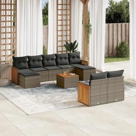 10-piece garden sofa set with gray synthetic rattan cushions by , Garden sets - Ref: Foro24-3260492, Price: 634,73 €, Discoun...