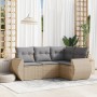 Gartensofa-Set mit Kissen, 4-teilig, beiges synthetisches Rattan von , Gartensets - Ref: Foro24-3253646, Preis: 318,23 €, Rab...