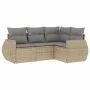 Gartensofa-Set mit Kissen, 4-teilig, beiges synthetisches Rattan von , Gartensets - Ref: Foro24-3253646, Preis: 307,95 €, Rab...