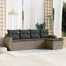 Gartensofa-Set mit Kissen, 5-teilig, graues synthetisches Rattan von , Gartensets - Ref: Foro24-3253627, Preis: 325,25 €, Rab...