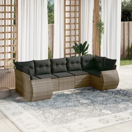 7-piece garden sofa set with gray PE rattan cushions by , Garden sets - Ref: Foro24-3254127, Price: 472,47 €, Discount: %