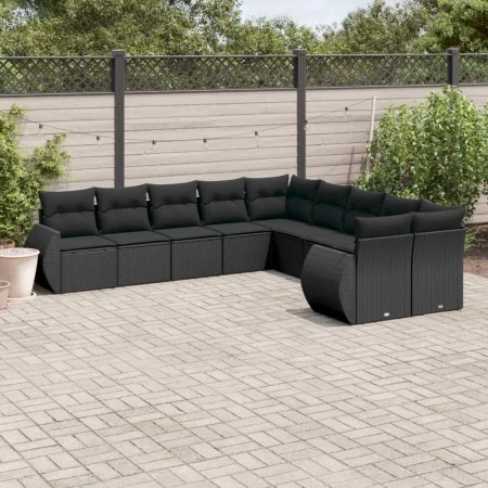 Gartensofa-Set 10-teilig mit schwarzen synthetischen Rattankissen von , Gartensets - Ref: Foro24-3254242, Preis: 618,47 €, Ra...