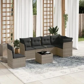 7-piece garden sofa set with gray PE rattan cushions by , Garden sets - Ref: Foro24-3217710, Price: 410,88 €, Discount: %