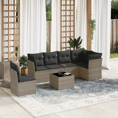 Set de sofás de jardín 7 piezas con cojines ratán PE gris de , Conjuntos de jardín - Ref: Foro24-3217710, Precio: 411,48 €, D...
