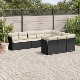 Gartensofa-Set 10-teilig mit schwarzen synthetischen Rattankissen von , Gartensets - Ref: Foro24-3218216, Preis: 596,13 €, Ra...