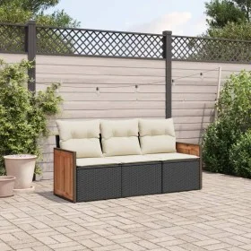 Garden sofa set with cushions 3 pieces black synthetic rattan by , Garden sets - Ref: Foro24-3227435, Price: 196,66 €, Discou...
