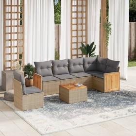 Set sofás de jardín 7 piezas y cojines ratán sintético beige de , Conjuntos de jardín - Ref: Foro24-3227704, Precio: 426,89 €...