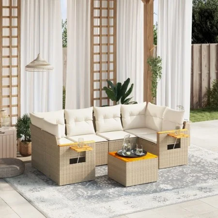7-piece garden sofa set and beige synthetic rattan cushions by , Garden sets - Ref: Foro24-3226639, Price: 521,72 €, Discount: %