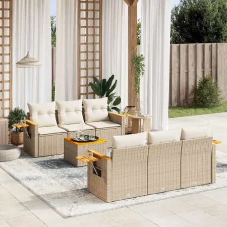 7-piece garden sofa set and beige synthetic rattan cushions by , Garden sets - Ref: Foro24-3226632, Price: 571,57 €, Discount: %