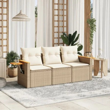 Garden sofa set with beige cushions 3 pieces PE rattan by , Garden sets - Ref: Foro24-3226597, Price: 267,76 €, Discount: %