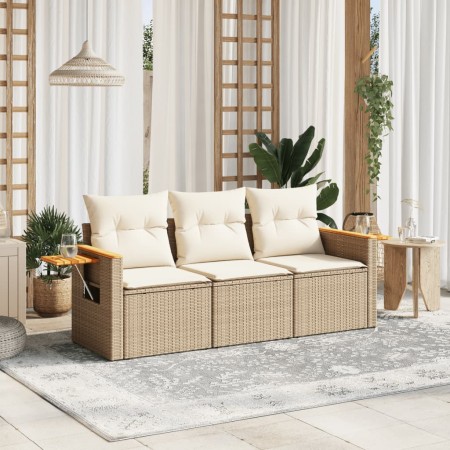 Juego de sofás de jardín con cojines beige 3 pzas ratán PE de , Conjuntos de jardín - Ref: Foro24-3226597, Precio: 261,75 €, ...