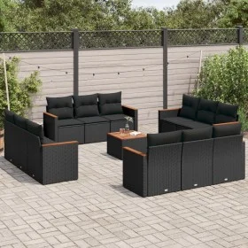 Garden sofa and cushion set 13 pieces black synthetic rattan by , Garden sets - Ref: Foro24-3258240, Price: 959,53 €, Discoun...