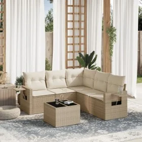 Garden sofa set with cushions 6 pieces beige synthetic rattan by , Garden sets - Ref: Foro24-3252495, Price: 455,17 €, Discou...