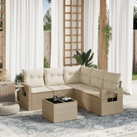 Garden sofa set with cushions 6 pieces beige synthetic rattan by , Garden sets - Ref: Foro24-3252495, Price: 455,17 €, Discou...