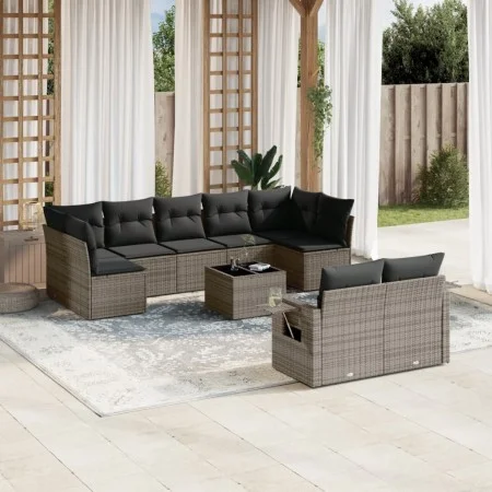 10-piece garden sofa set with gray synthetic rattan cushions by , Garden sets - Ref: Foro24-3252967, Price: 616,37 €, Discoun...