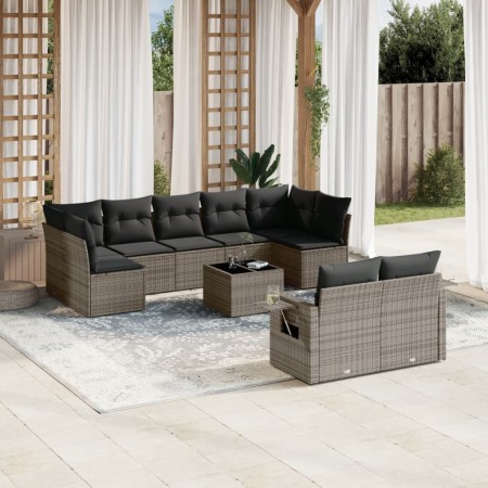 10-teiliges Gartensofa-Set mit grauen synthetischen Rattankissen von , Gartensets - Ref: Foro24-3252967, Preis: 625,78 €, Rab...
