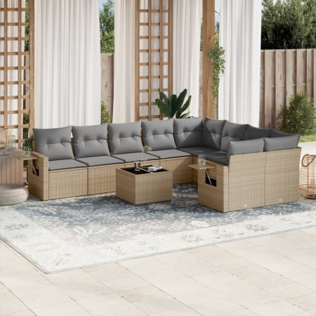 Gartensofa-Set mit beigen Kissen, 10-teilig, synthetisches Rattan von , Gartensets - Ref: Foro24-3252986, Preis: 675,88 €, Ra...