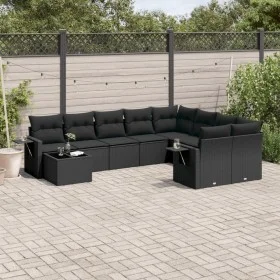 Gartensofa-Set 10-teilig mit schwarzen synthetischen Rattankissen von , Gartensets - Ref: Foro24-3252992, Preis: 668,28 €, Ra...