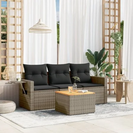 4-piece garden sofa set and gray synthetic rattan cushions by , Modular outdoor sofas - Ref: Foro24-3224436, Price: 240,21 €,...