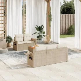 Garden sofa set with cushions 6 pieces beige synthetic rattan by , Modular outdoor sofas - Ref: Foro24-3224448, Price: 448,73...