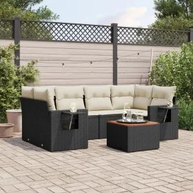 7-piece garden dining set and black synthetic rattan cushions by , Modular outdoor sofas - Ref: Foro24-3224460, Price: 428,74...