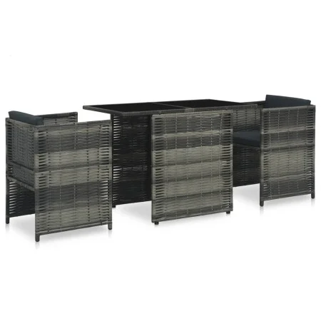 3-teiliges Gartentisch- und Stühle-Set mit grauen synthetischen Rattankissen von vidaXL, Gartensets - Ref: Foro24-47745, Prei...
