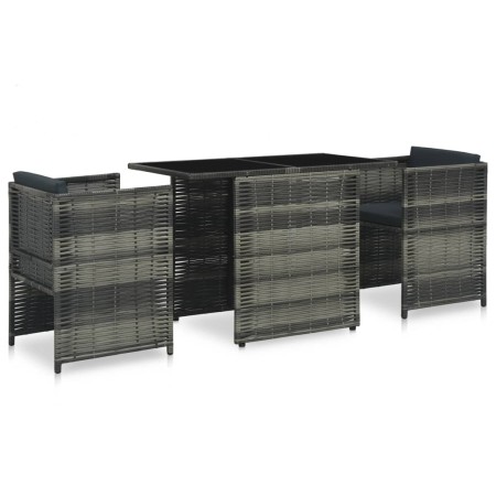 Set mesa y sillas jardín 3 pzas y cojines ratán sintético gris de vidaXL, Conjuntos de jardín - Ref: Foro24-47745, Precio: 22...