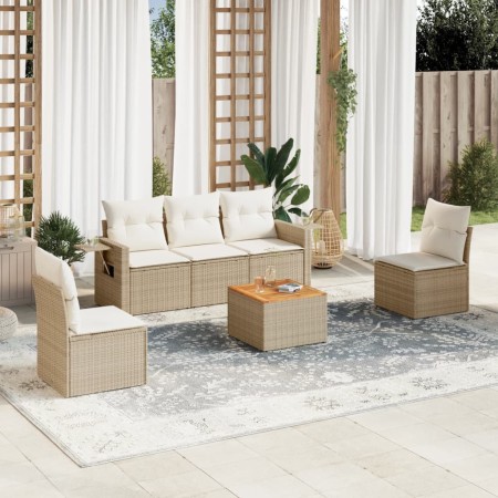 Garden sofa set with cushions 6 pieces beige synthetic rattan by , Modular outdoor sofas - Ref: Foro24-3224504, Price: 363,46...
