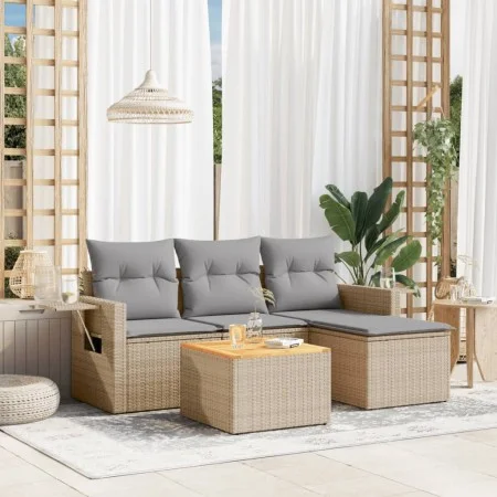 Garden sofa set with cushions 5 pieces beige synthetic rattan by , Modular outdoor sofas - Ref: Foro24-3224533, Price: 290,88...