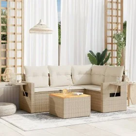 Garden sofa set with cushions 5 pieces beige synthetic rattan by , Modular outdoor sofas - Ref: Foro24-3224546, Price: 370,91...